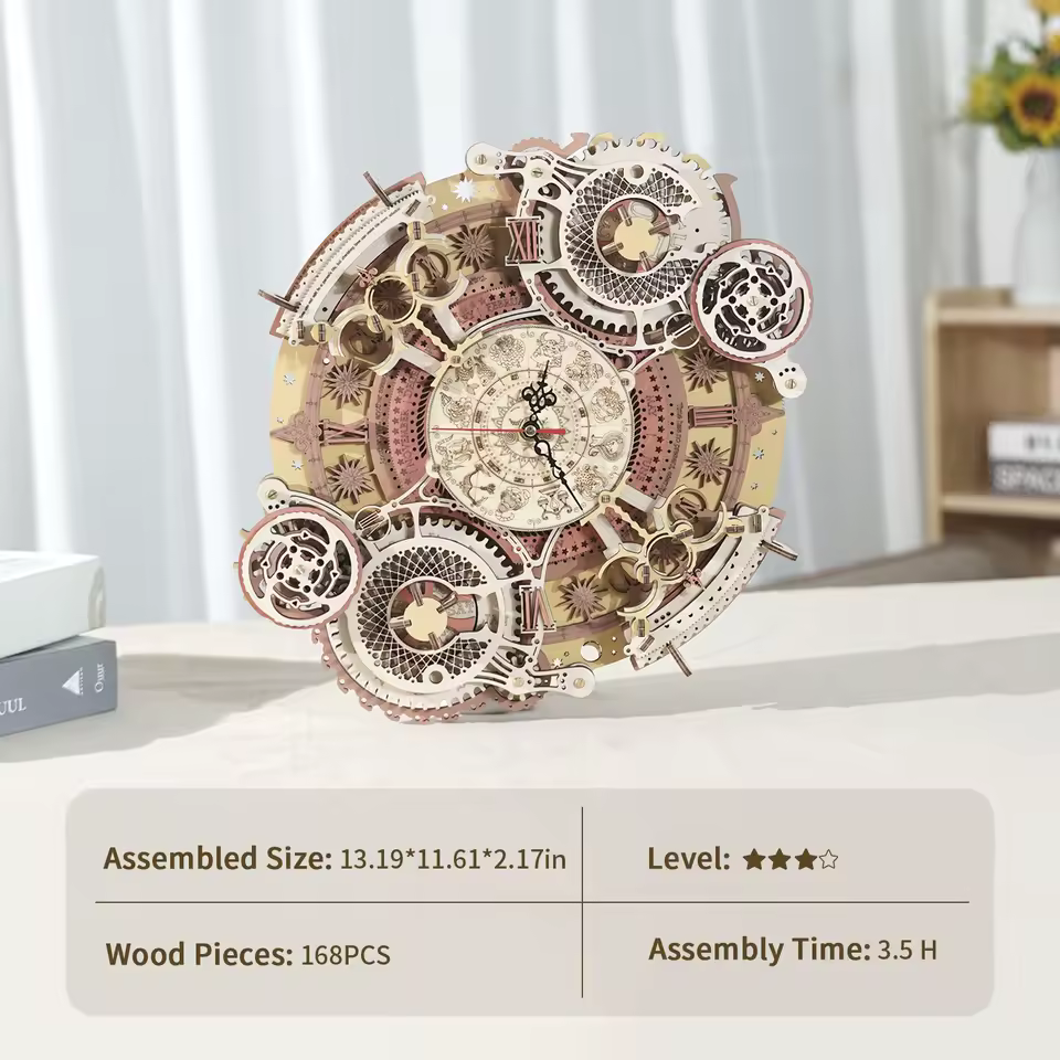 Steampunk Wooden Wall Clock Puzzle Kit - Image 3