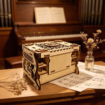 Vintage Musical Wooden Jewelry Box Puzzle